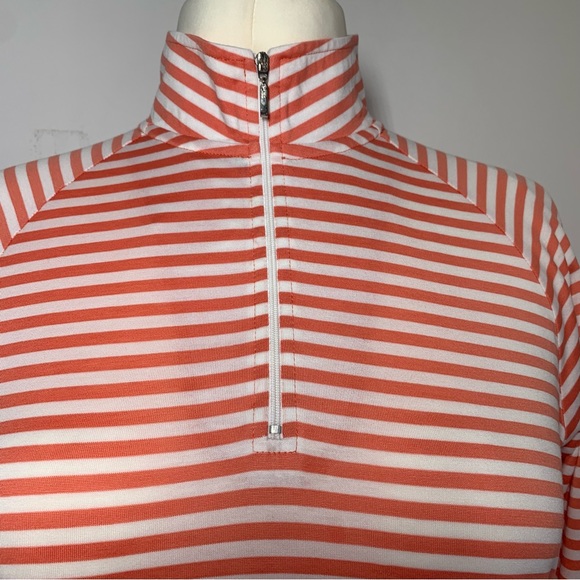 Baker Finch Sports Designer Half Zip T-Shirt Golf Coral Stripe Long Sleeve Large - Picture 5 of 14